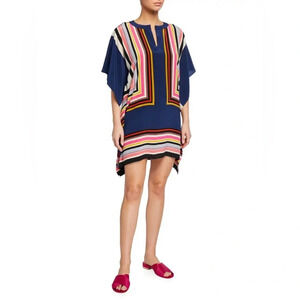 Trina Turk Women’s Theodora Multi-Stripe Silk Dress Caftan Casual Beach Size M/L